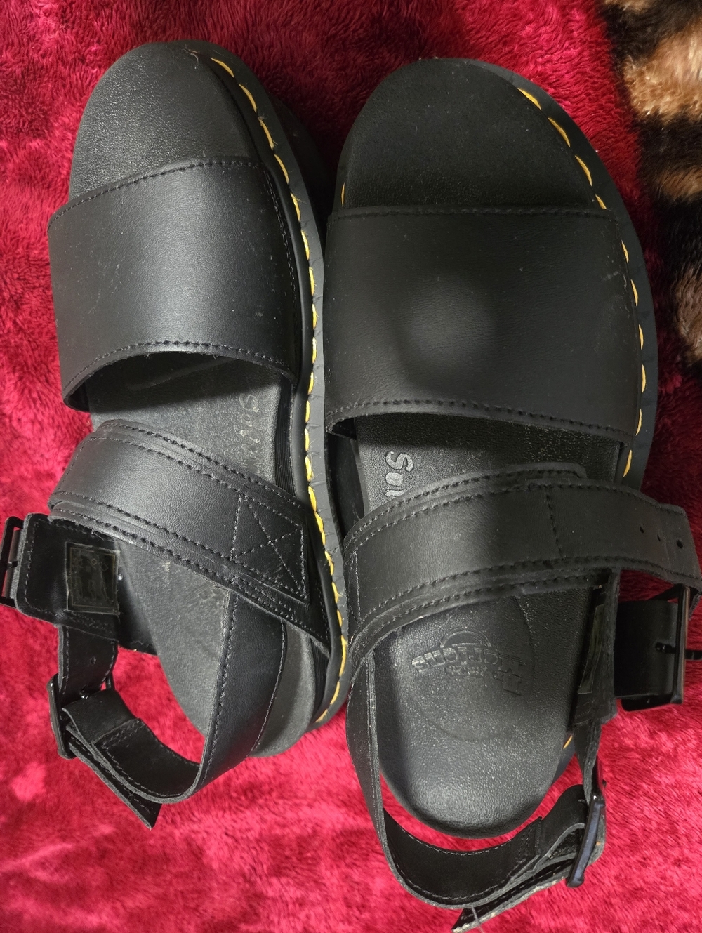 Dr. Martens Black Women Sandals with Yellow Stitching